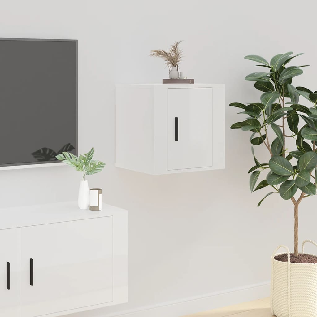 væghængt tv-skab 40x34,5x40 cm hvid højglans