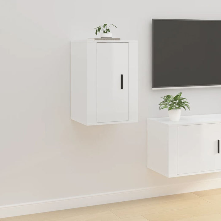 væghængte tv-skabe 2 stk. 40x34,5x60 cm hvid højglans