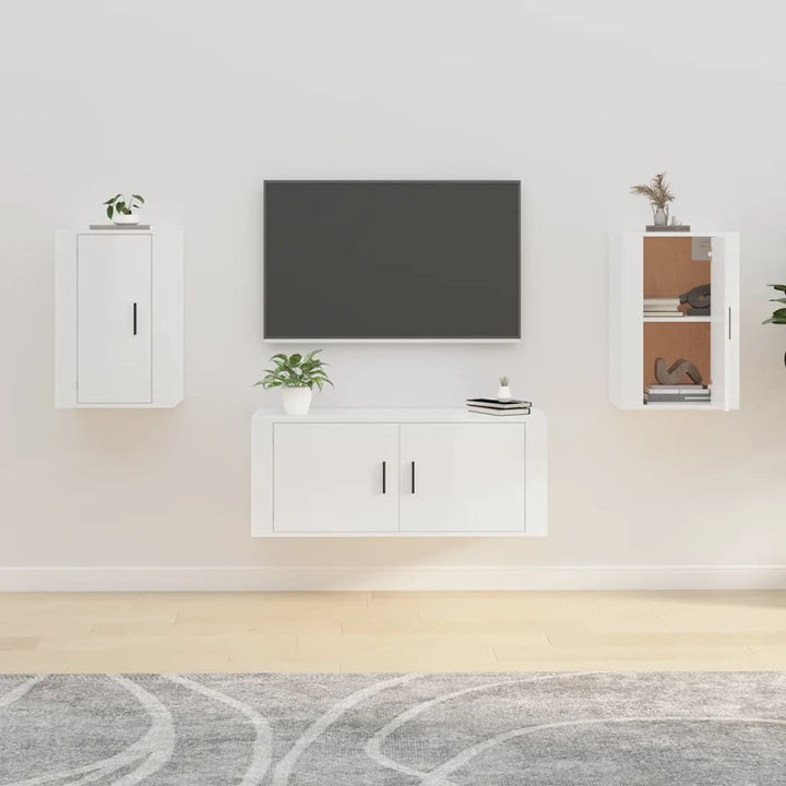 væghængte tv-skabe 2 stk. 40x34,5x60 cm hvid højglans