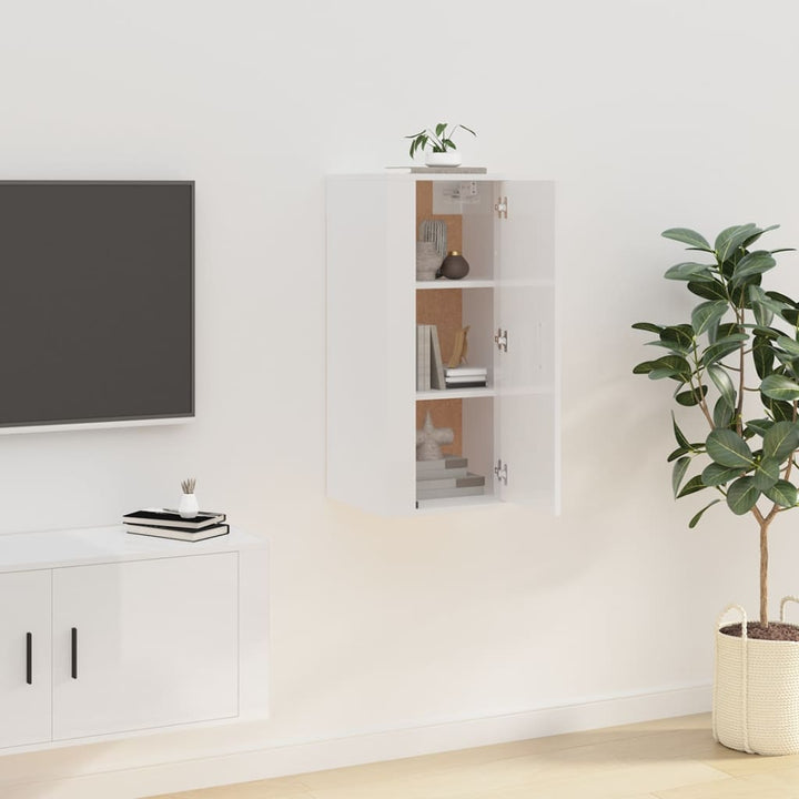 væghængt tv-skab 40x34,5x80 cm hvid højglans