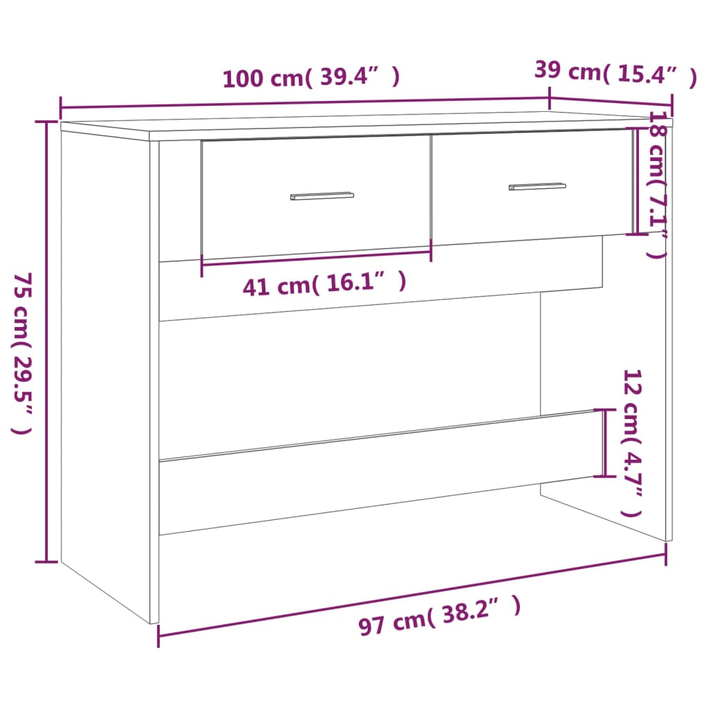 konsolbord 100x39x75 cm konstrueret træ betongrå