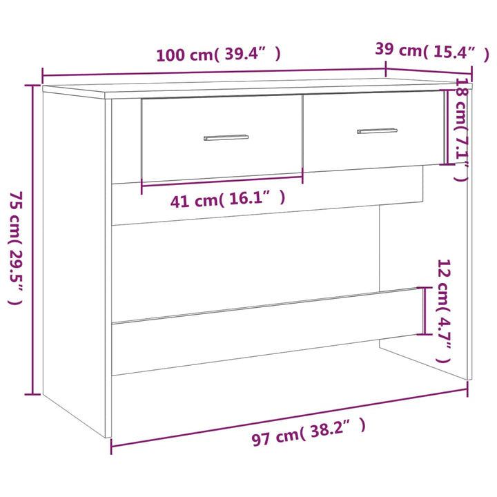 konsolbord 100x39x75 cm konstrueret træ røget egetræsfarve