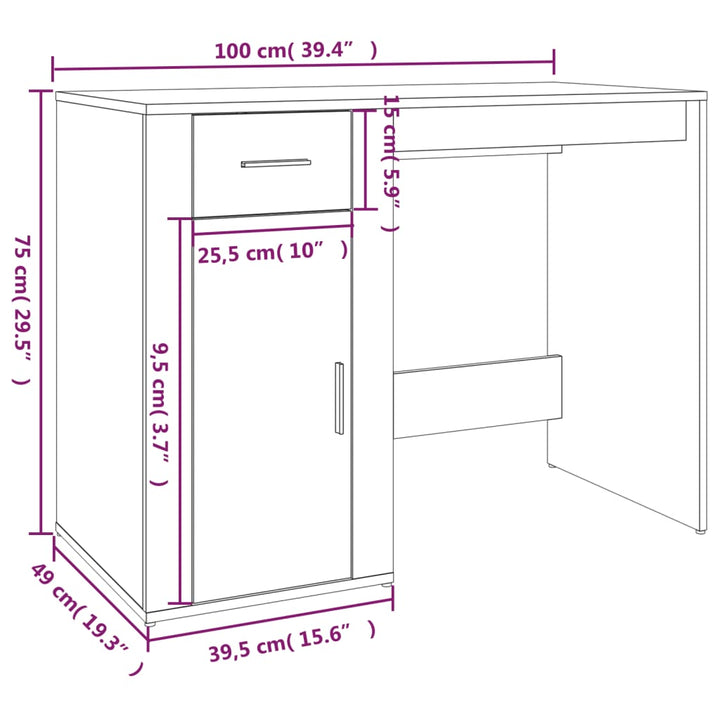 skrivebord 100x49x75 cm konstrueret træ betongrå