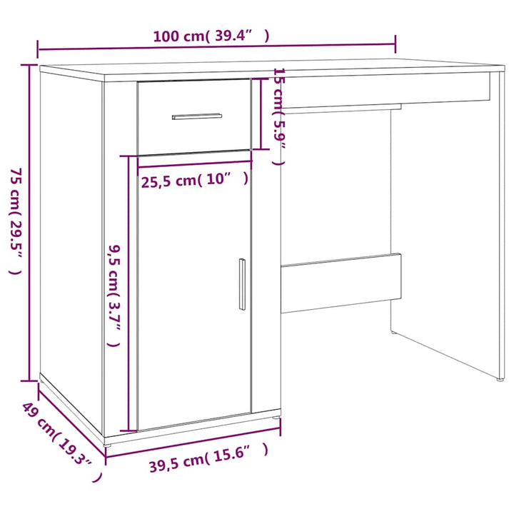 skrivebord 100x49x75 cm konstrueret træ grå sonoma-eg