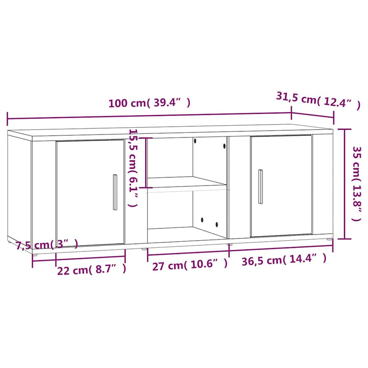 tv-bord 100x31,5x35 cm konstrueret træ sonoma-eg