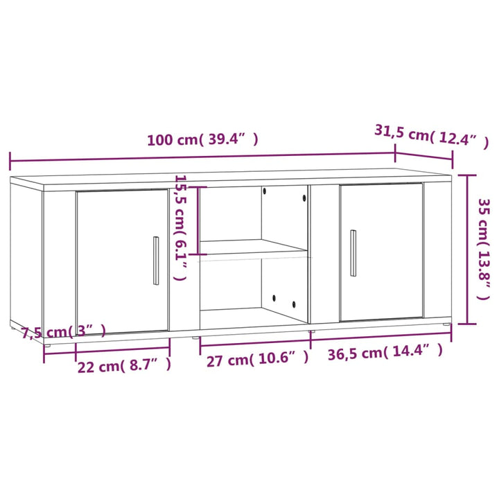 tv-bord 100x31,5x35 cm konstrueret træ betongrå