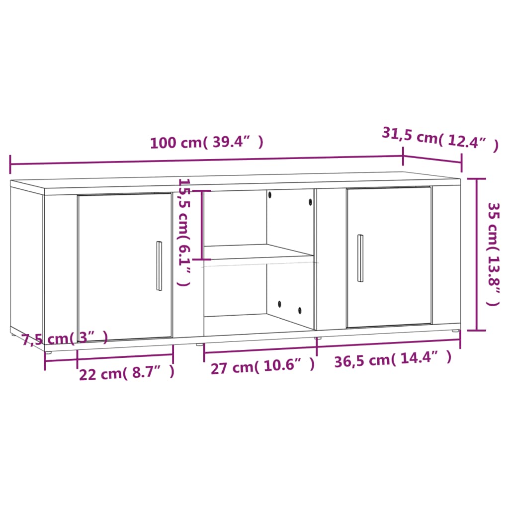 tv-bord 100x31,5x35 cm konstrueret træ røget egetræsfarve