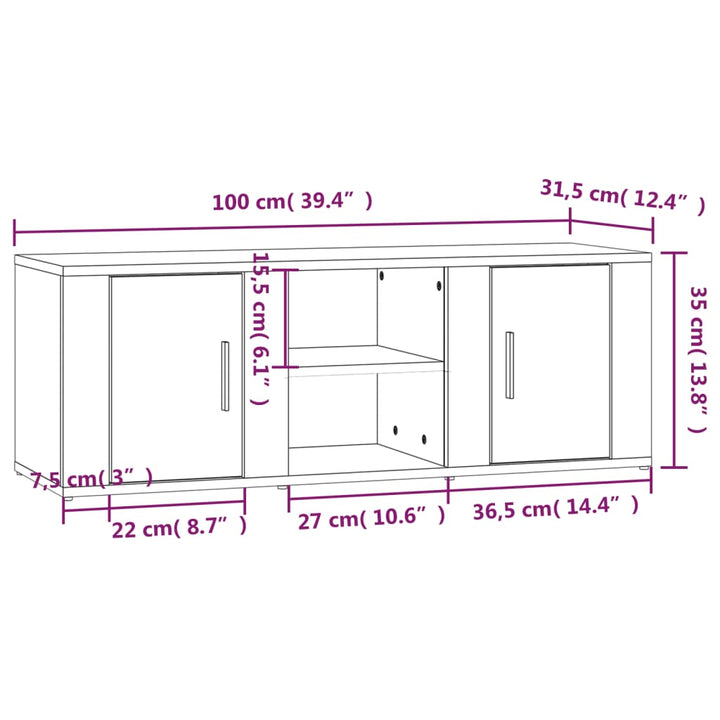 tv-bord 100x31,5x35 cm konstrueret træ grå sonoma-eg