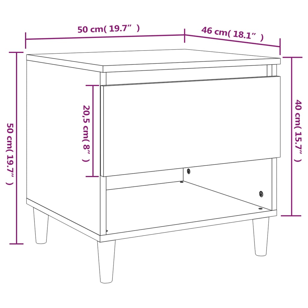 sengeborde 2 stk. 50x46x50 cm konstrueret træ brunt egetræ