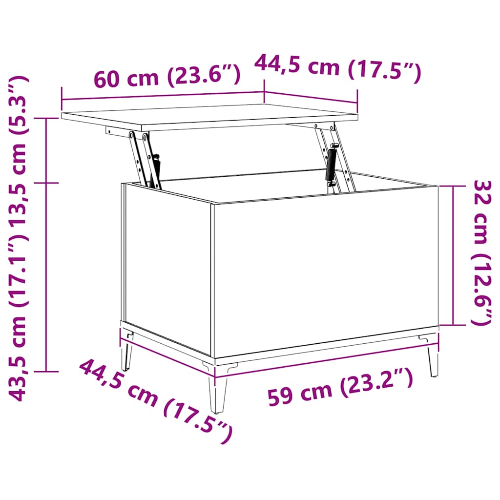 sofabord 60x44,5x45 cm konstrueret træ Grå sonoma-eg