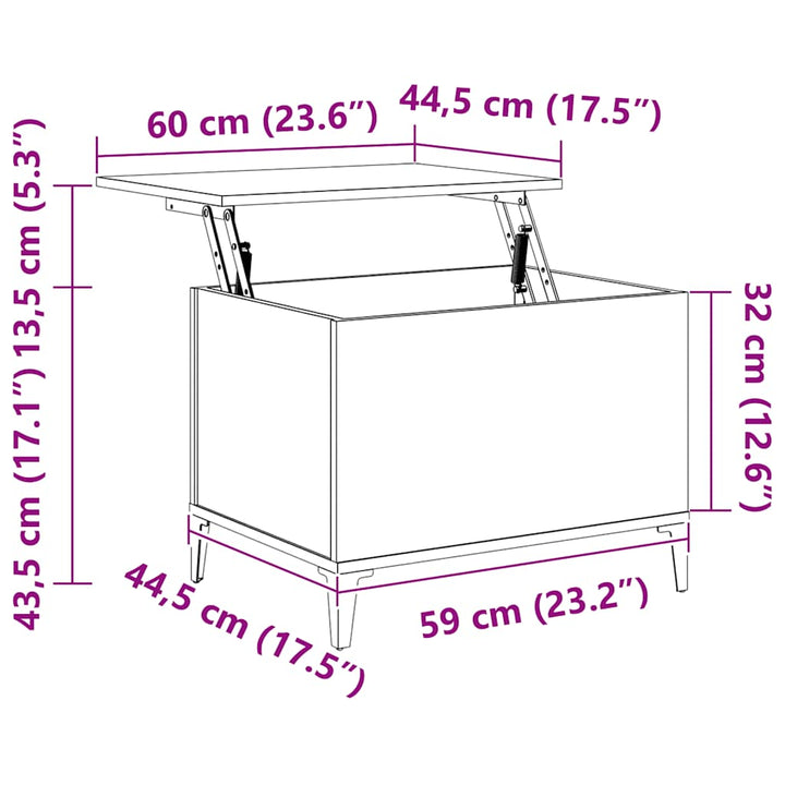 sofabord 60x44,5x45 cm konstrueret træ brun egetræsfarve