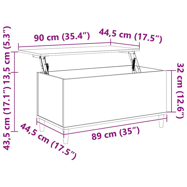 sofabord 90x44,5x45 cm konstrueret træ brun egetræsfarve