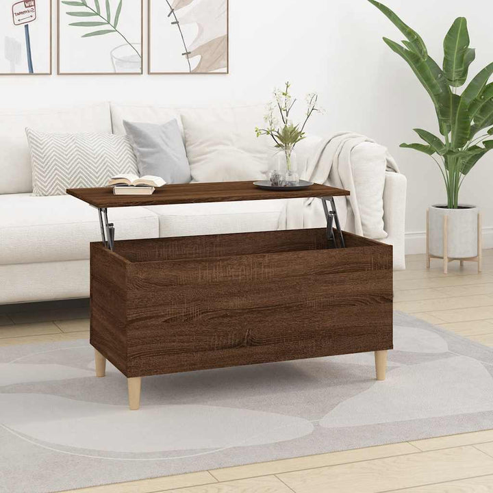 sofabord 90x44,5x45 cm konstrueret træ brun egetræsfarve