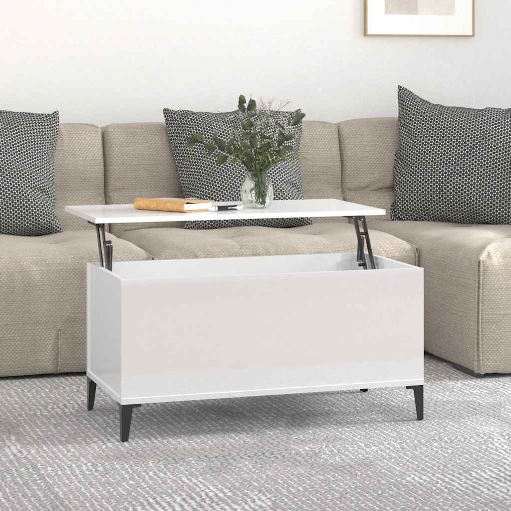 sofabord 90x44,5x45 cm konstrueret træ hvid højglans