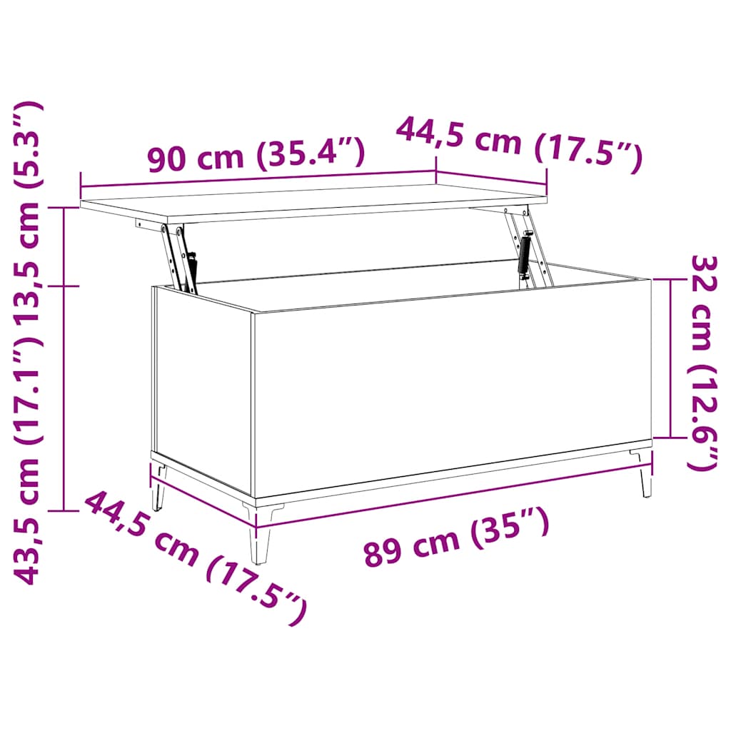 sofabord 90x44,5x45 cm konstrueret træ sonoma-eg