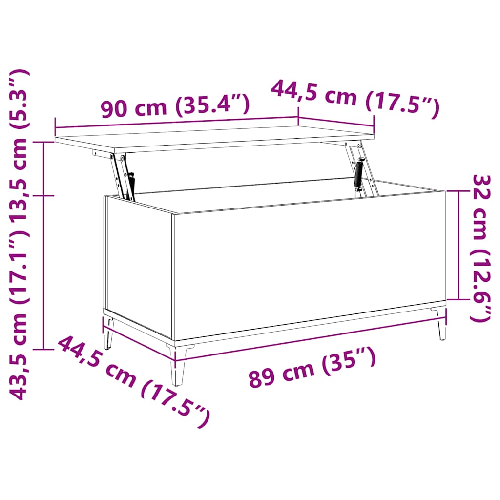 sofabord 90x44,5x45 cm konstrueret træ brun egetræsfarve