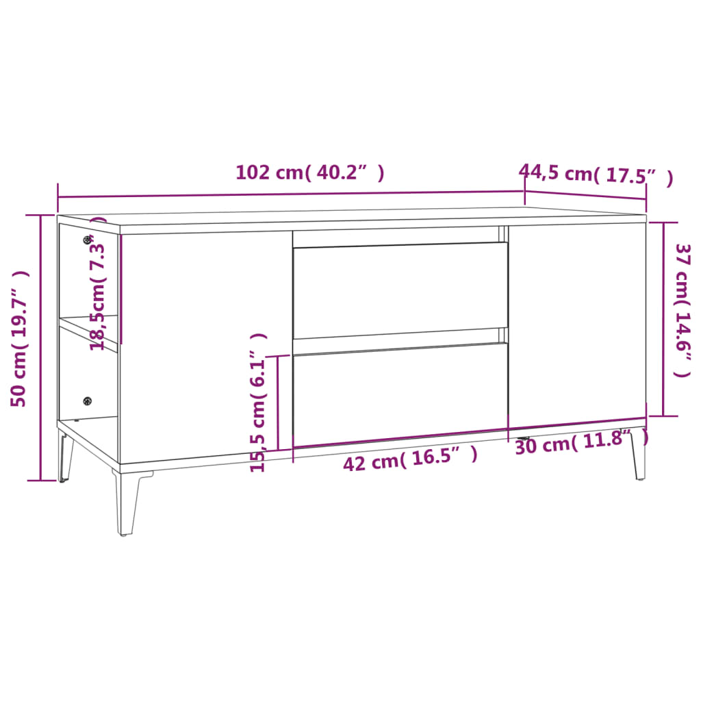 tv-bord 102x44,5x50 cm konstrueret træ sort