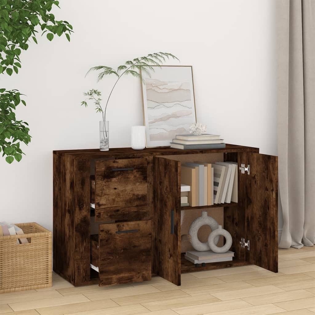 skænk 100x33x59,5 cm konstrueret træ røget egetræsfarve