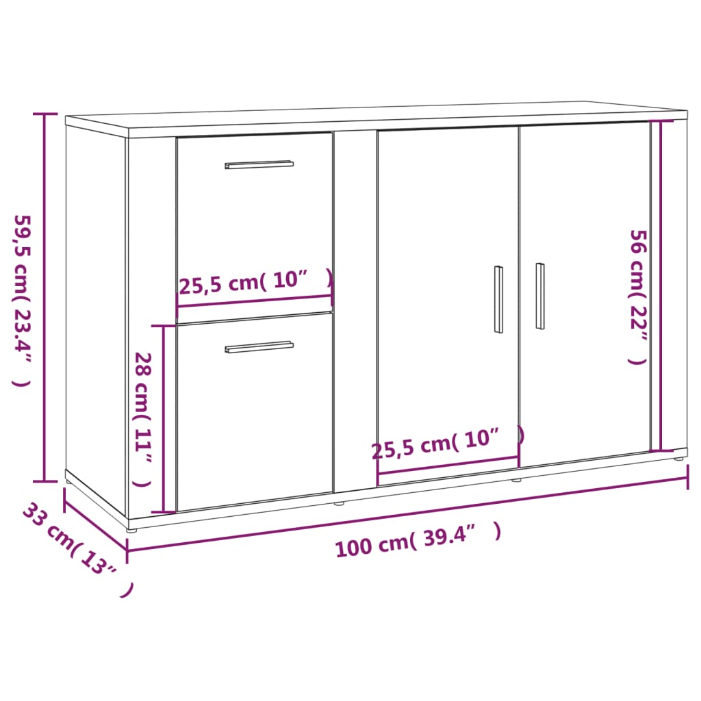skænk 100x33x59,5 cm konstrueret træ røget egetræsfarve