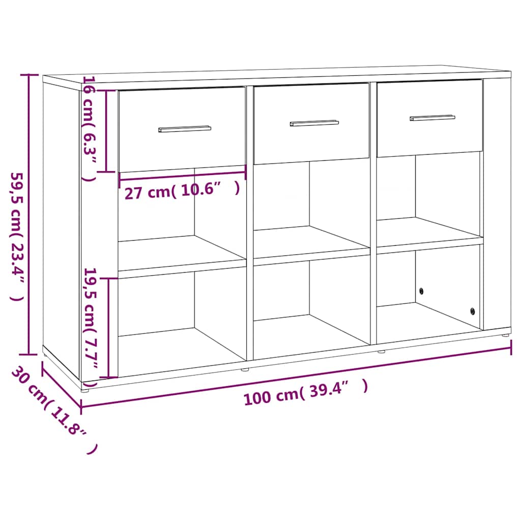 skænk 100x30x59,5 cm konstrueret træ røget egetræsfarve