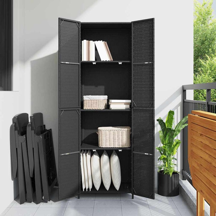 opbevaringsskab til haven 59x40x180 cm polyrattan sort