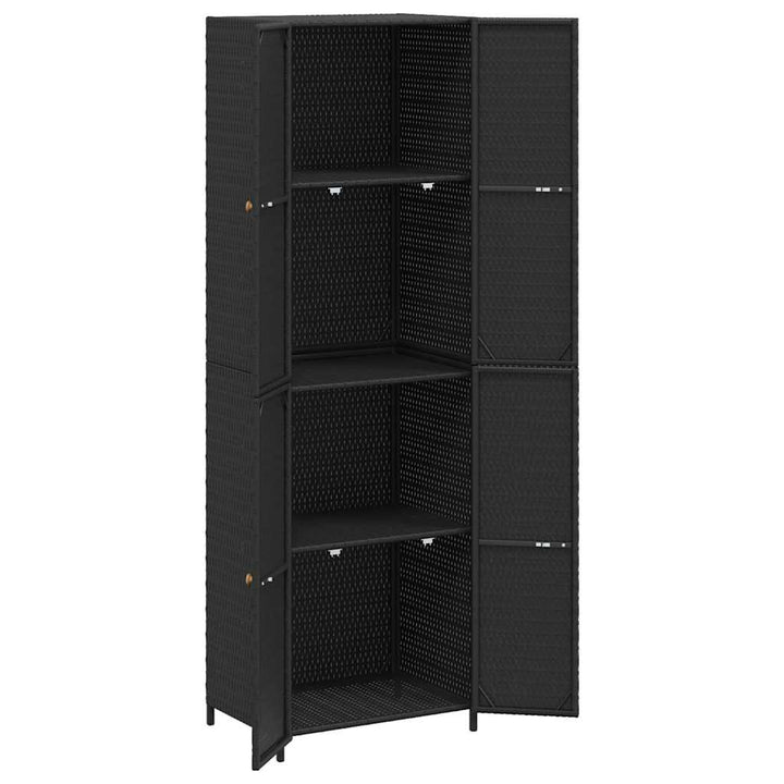 opbevaringsskab til haven 59x40x180 cm polyrattan sort