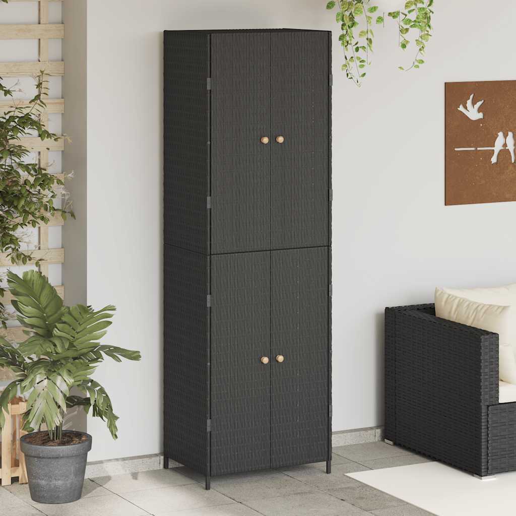 opbevaringsskab til haven 59x40x180 cm polyrattan sort