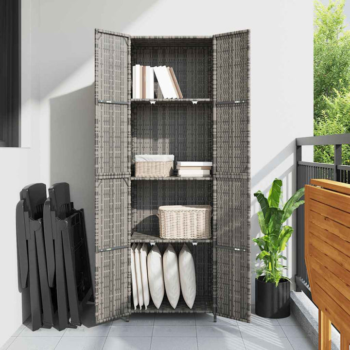 opbevaringsskab til haven 59x40x180 cm polyrattan grå