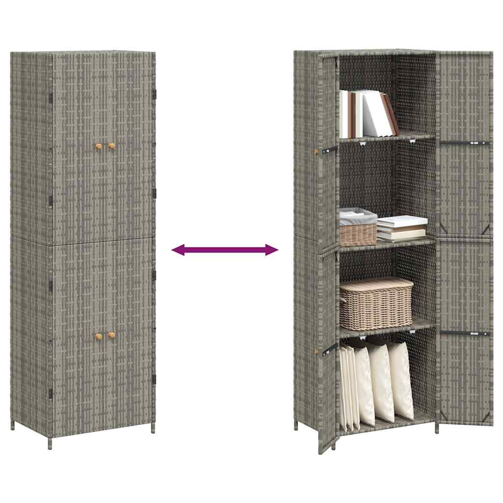 opbevaringsskab til haven 59x40x180 cm polyrattan grå