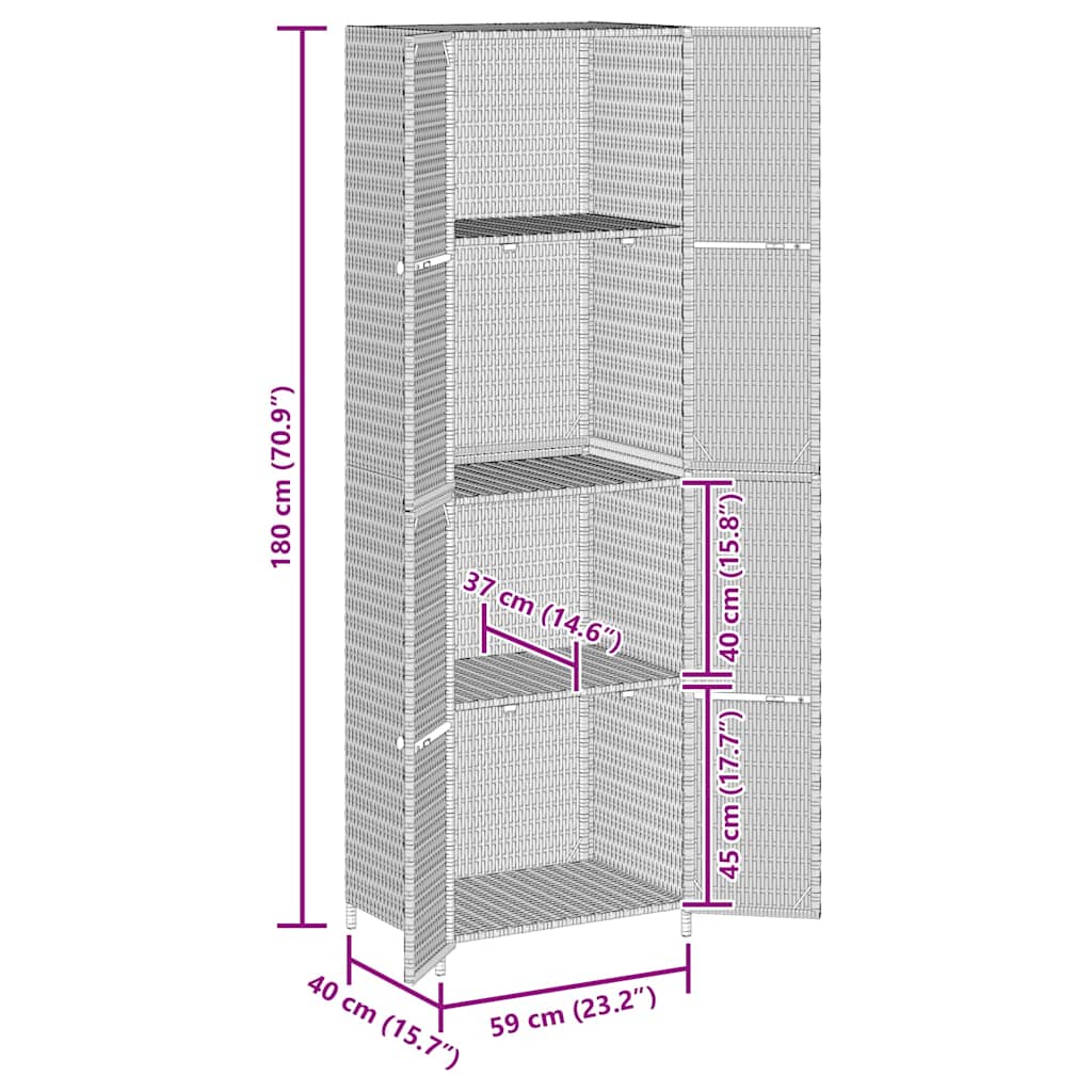 opbevaringsskab til haven 59x40x180 cm polyrattan grå