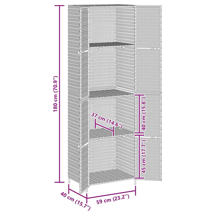 opbevaringsskab til haven 59x40x180 cm polyrattan grå