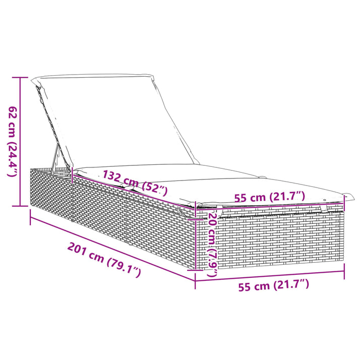 liggestol 1 stk. med bord polyrattan sort