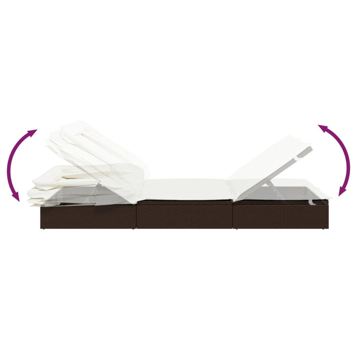 liggestol med foldbart tag 213x63x97 cm polyrattan brun