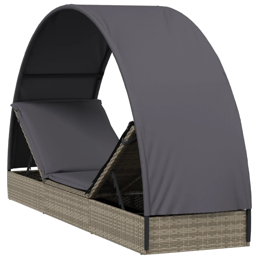 liggestol med rundt tag 211x57x140 cm polyrattan grå