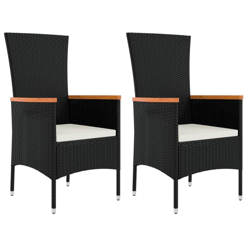 havestole med hynder 2 stk. polyrattan sort