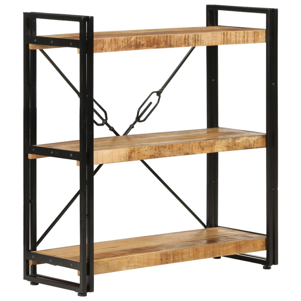 bogreol med 3 hylder 77x30x80 cm massivt mangotræ og jern