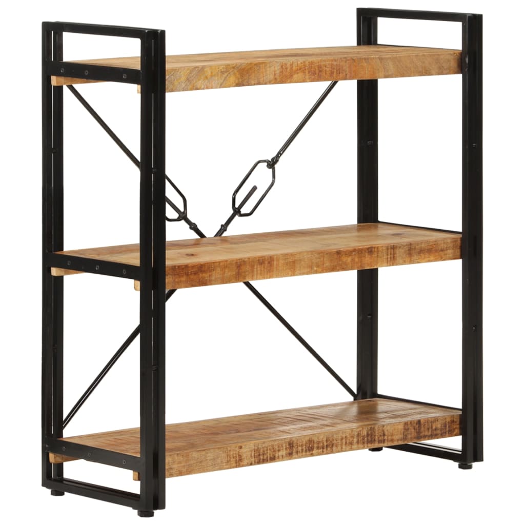 bogreol med 3 hylder 77x30x80 cm massivt mangotræ og jern