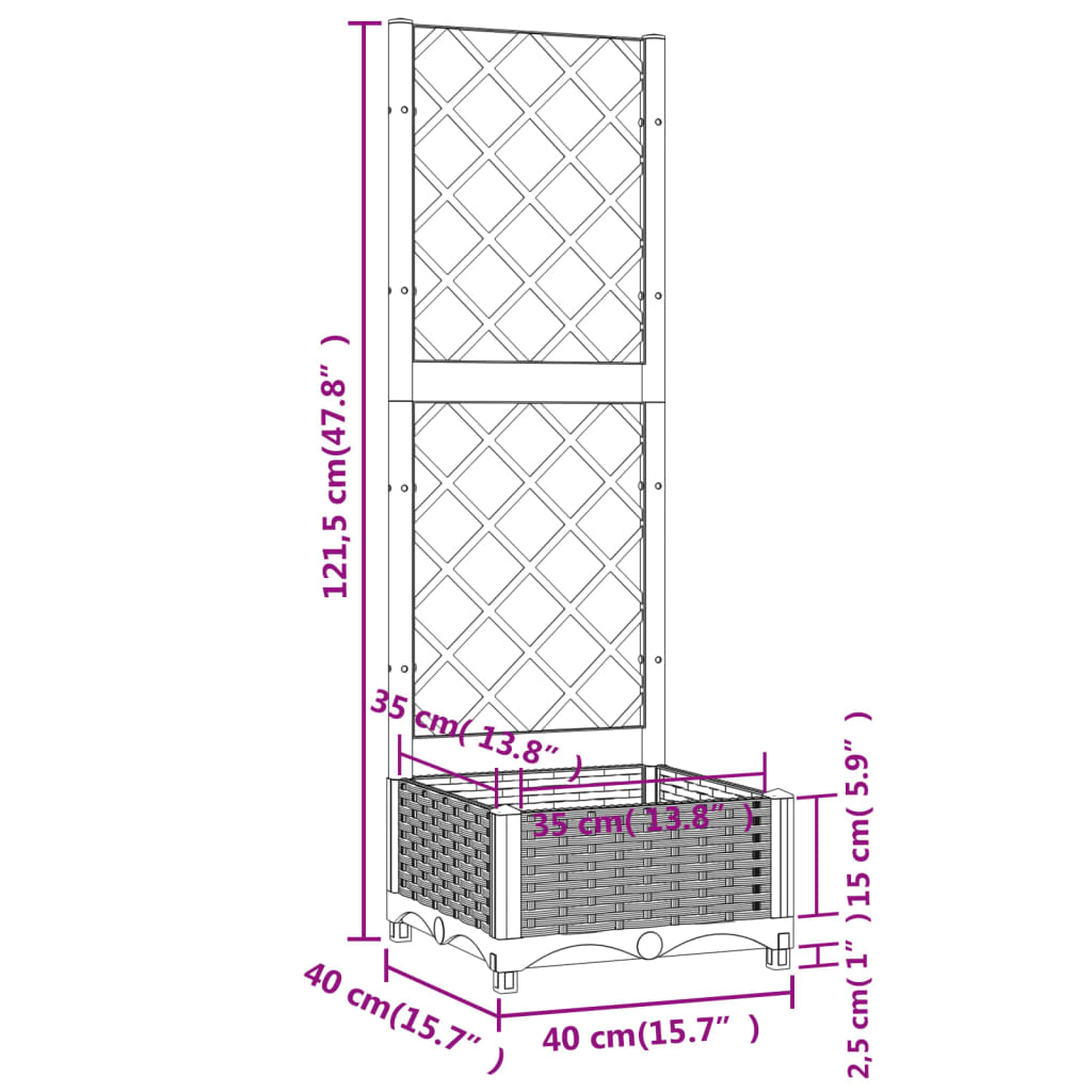 plantekasse med espalier 40x40x121,5 cm PP lysegrå