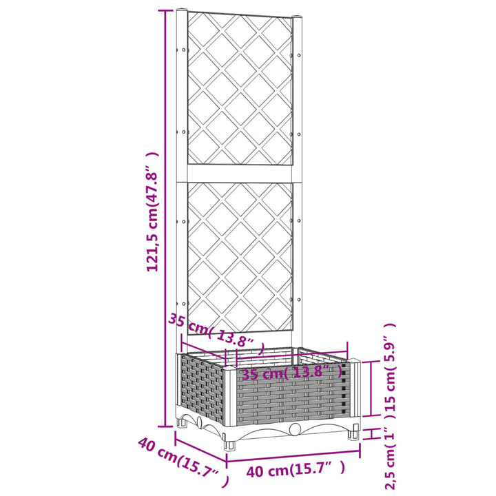 plantekasse med espalier 40x40x121,5 cm PP lysegrå