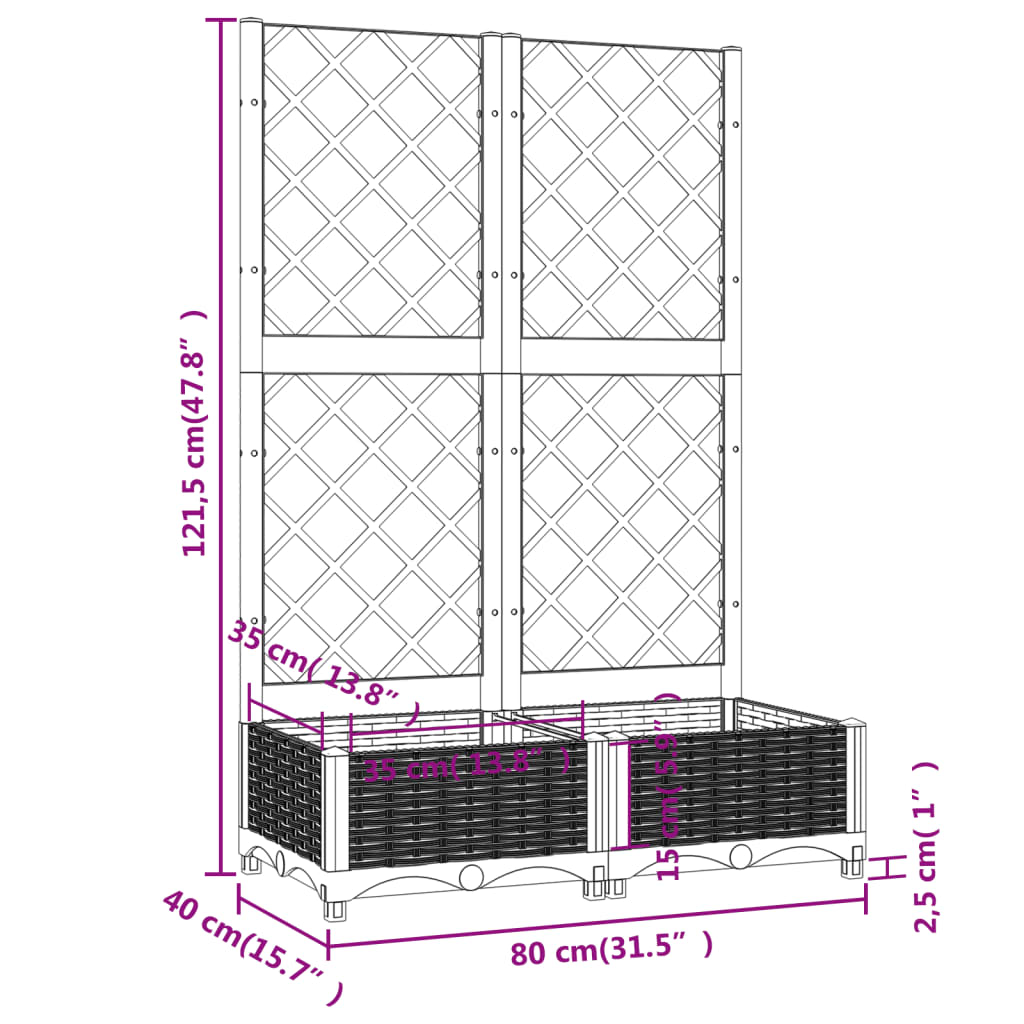 plantekasse med espalier 80x40x121,5 cm PP lysegrå