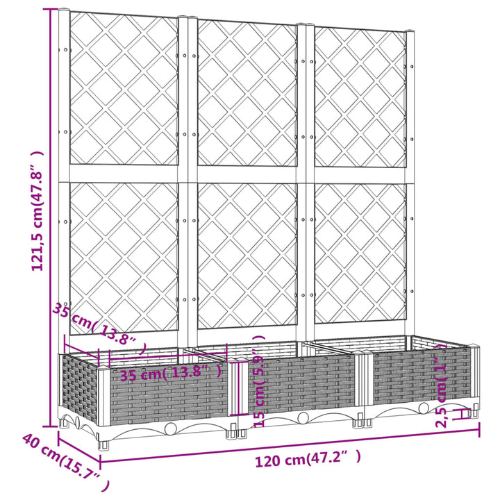plantekasse med espalier 120x40x121,5 cm PP lysegrå