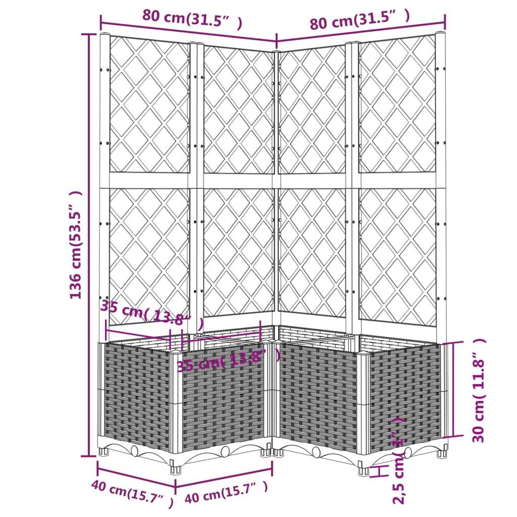 plantekasse med espalier 80x80x136 cm PP lysegrå