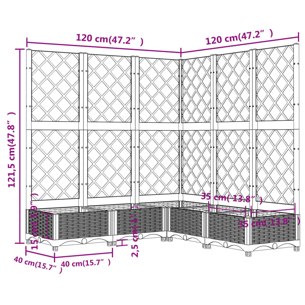 plantekasse med espalier 120x120x121,5 cm PP lysegrå