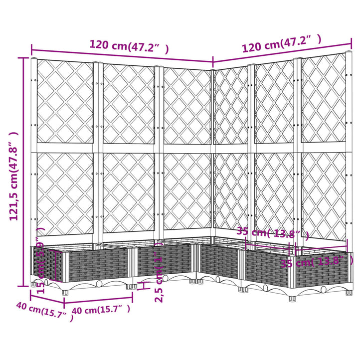 plantekasse med espalier 120x120x121,5 cm PP lysegrå