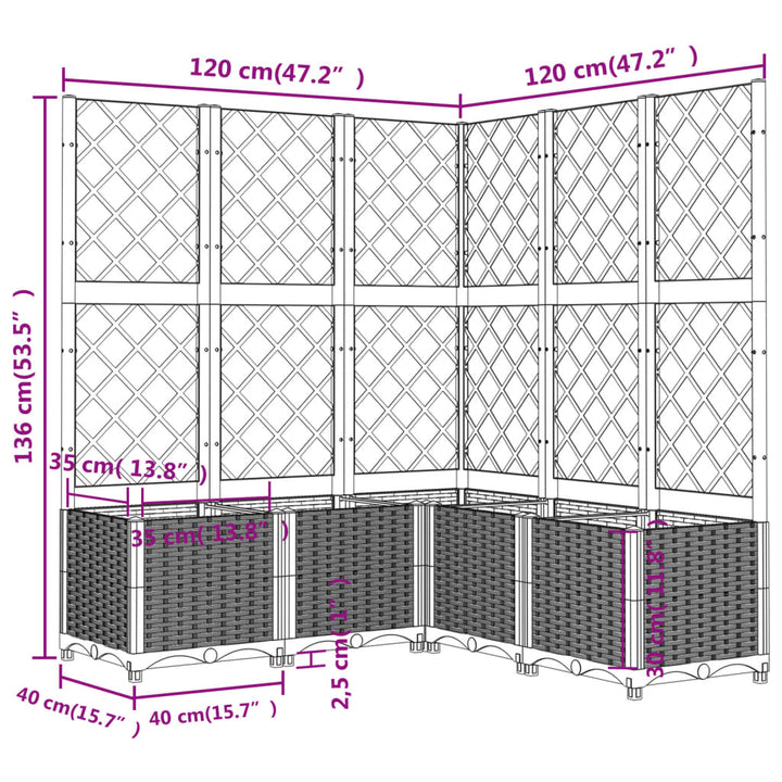 plantekasse med espalier 120x120x136 cm PP lysegrå
