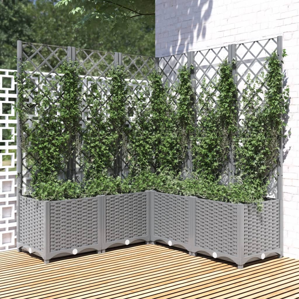 plantekasse med espalier 120x120x136 cm PP lysegrå