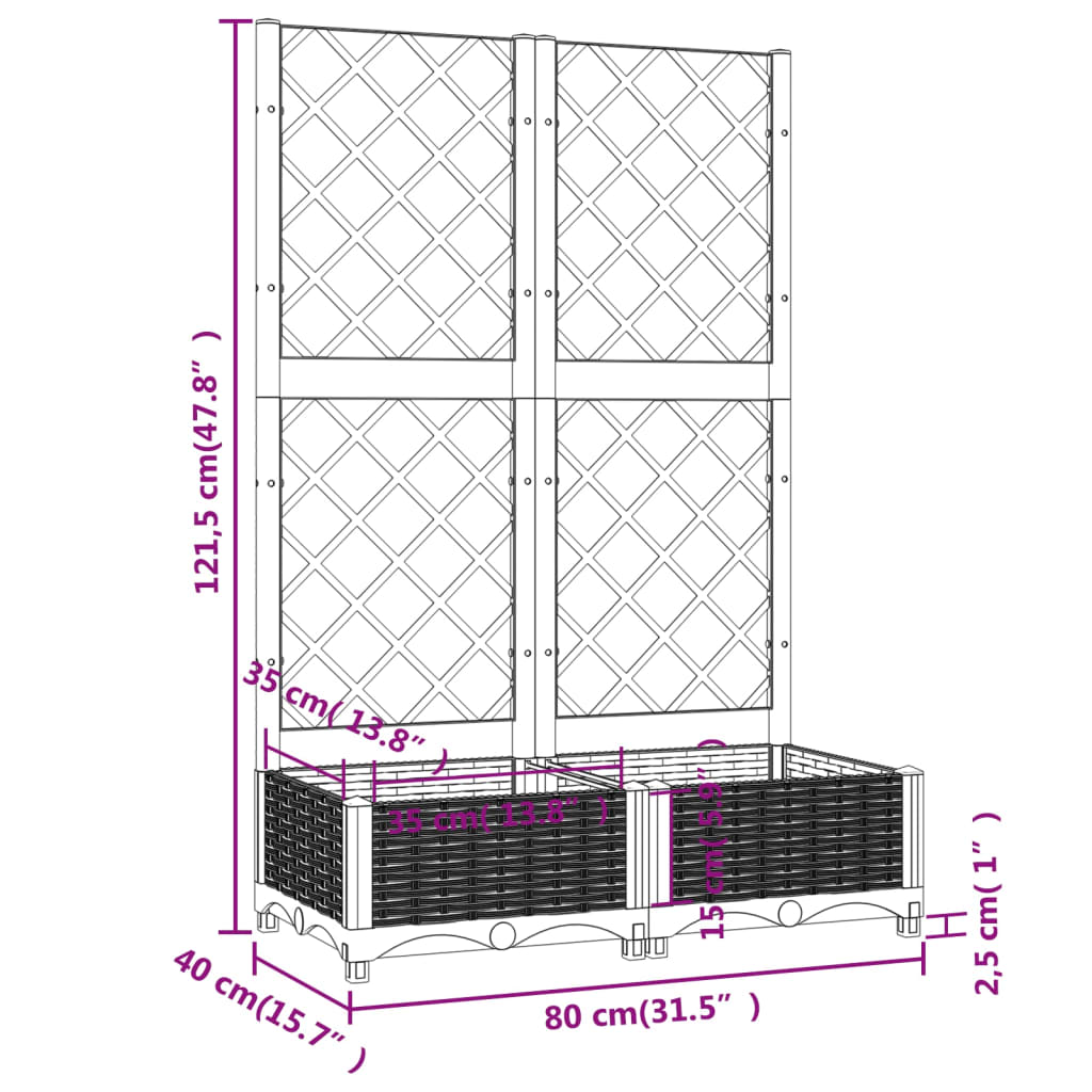 plantekasse med espalier 80x40x121,5 cm PP hvid