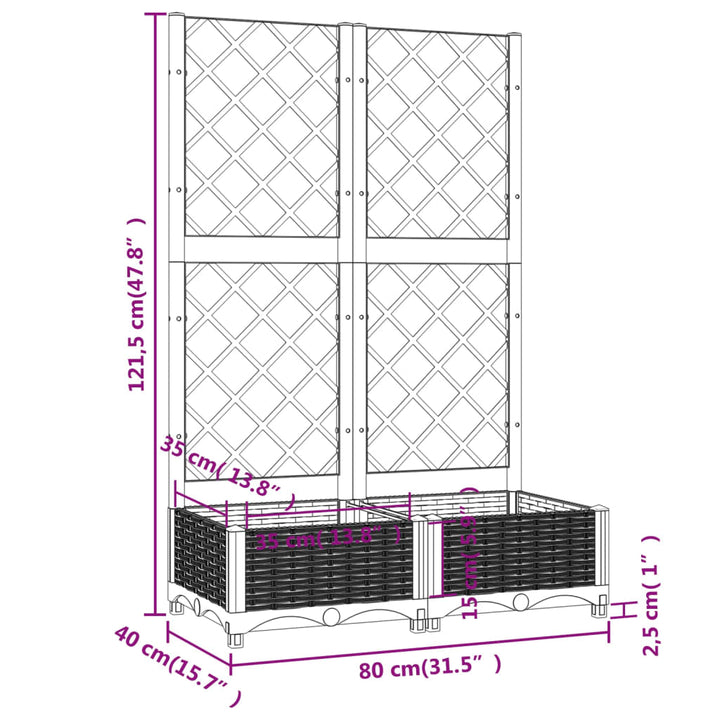 plantekasse med espalier 80x40x121,5 cm PP hvid