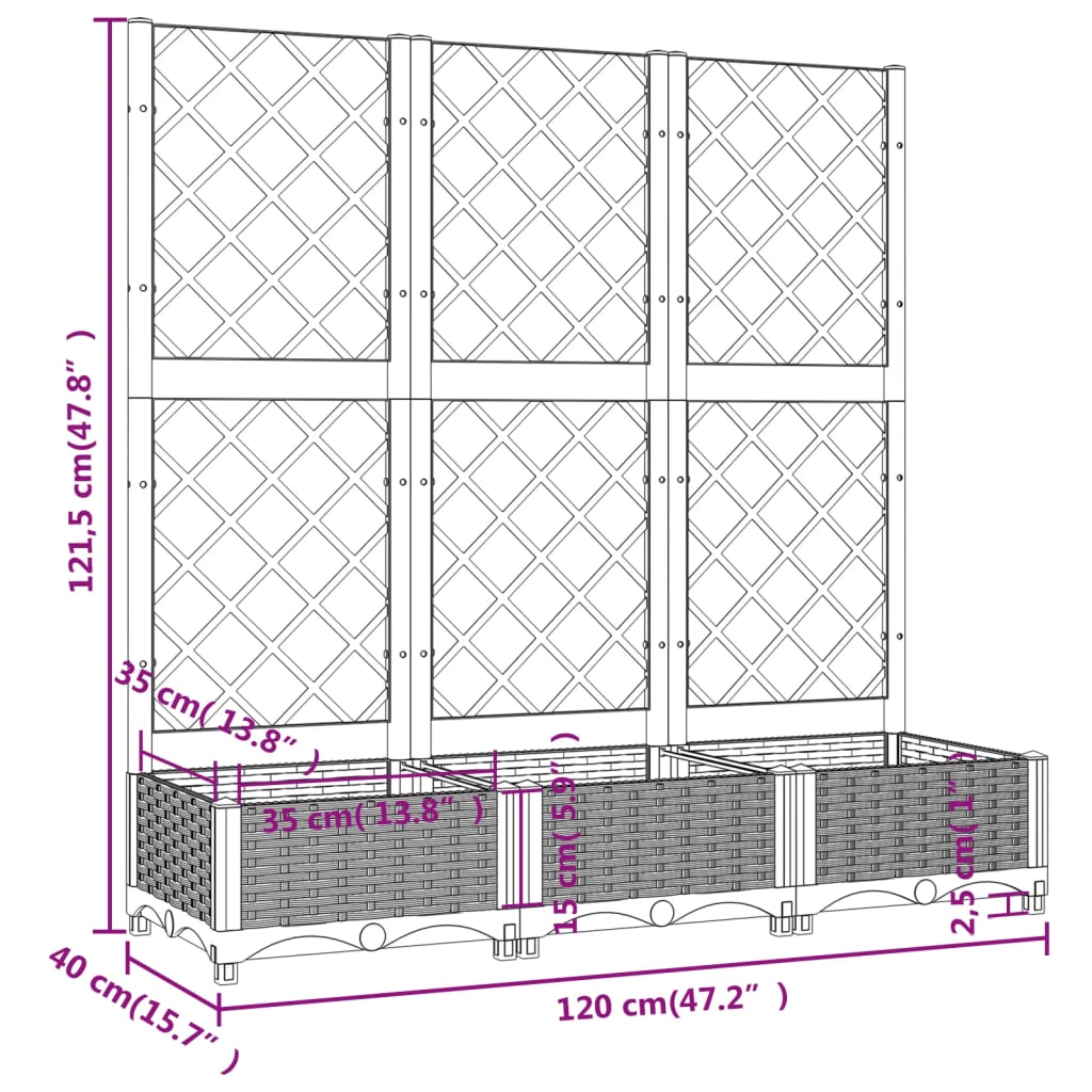 haveplantekasse med espalier hvid 120x40x121,5 cm PP