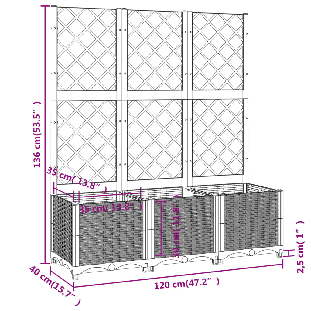 plantekasse med espalier 120x40x136 cm PP hvid